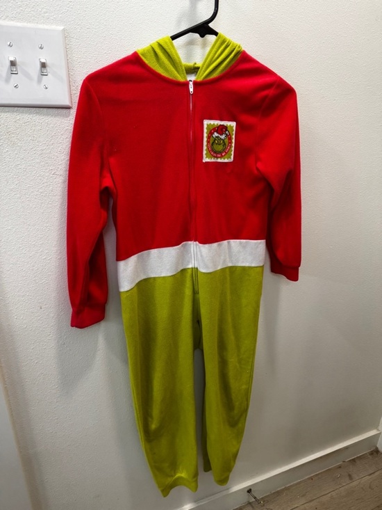 The Grinch Other - Grinch Hooded One Piece Pajamas Kids Sz M 8